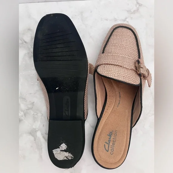 CLARKS Tan Woven Mules Size 11 - Picture 6 of 10